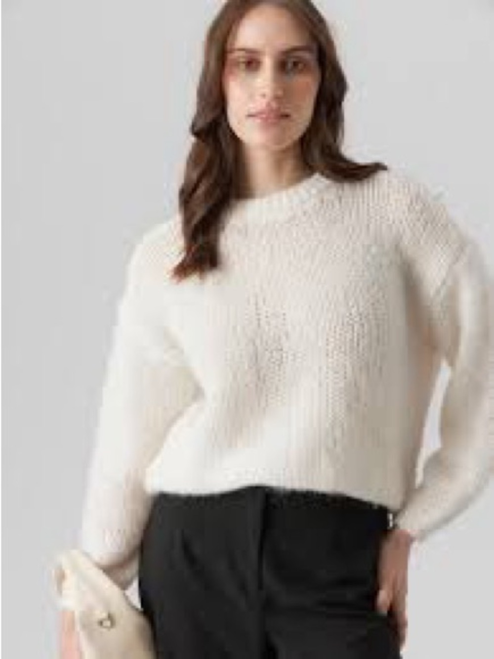 Vero Moda Cream Cozy long sleeve crew neck pullover sweater, size Large
